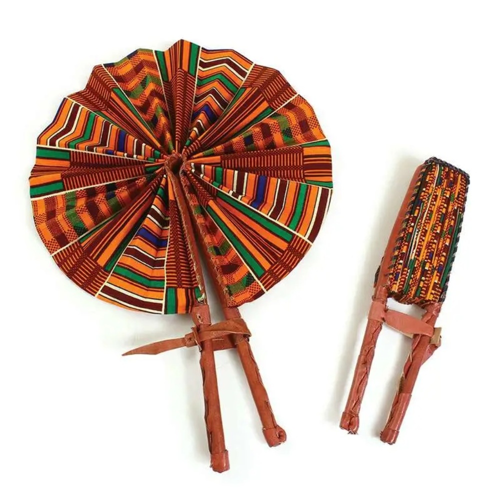 African Kente Leather Folding Fan